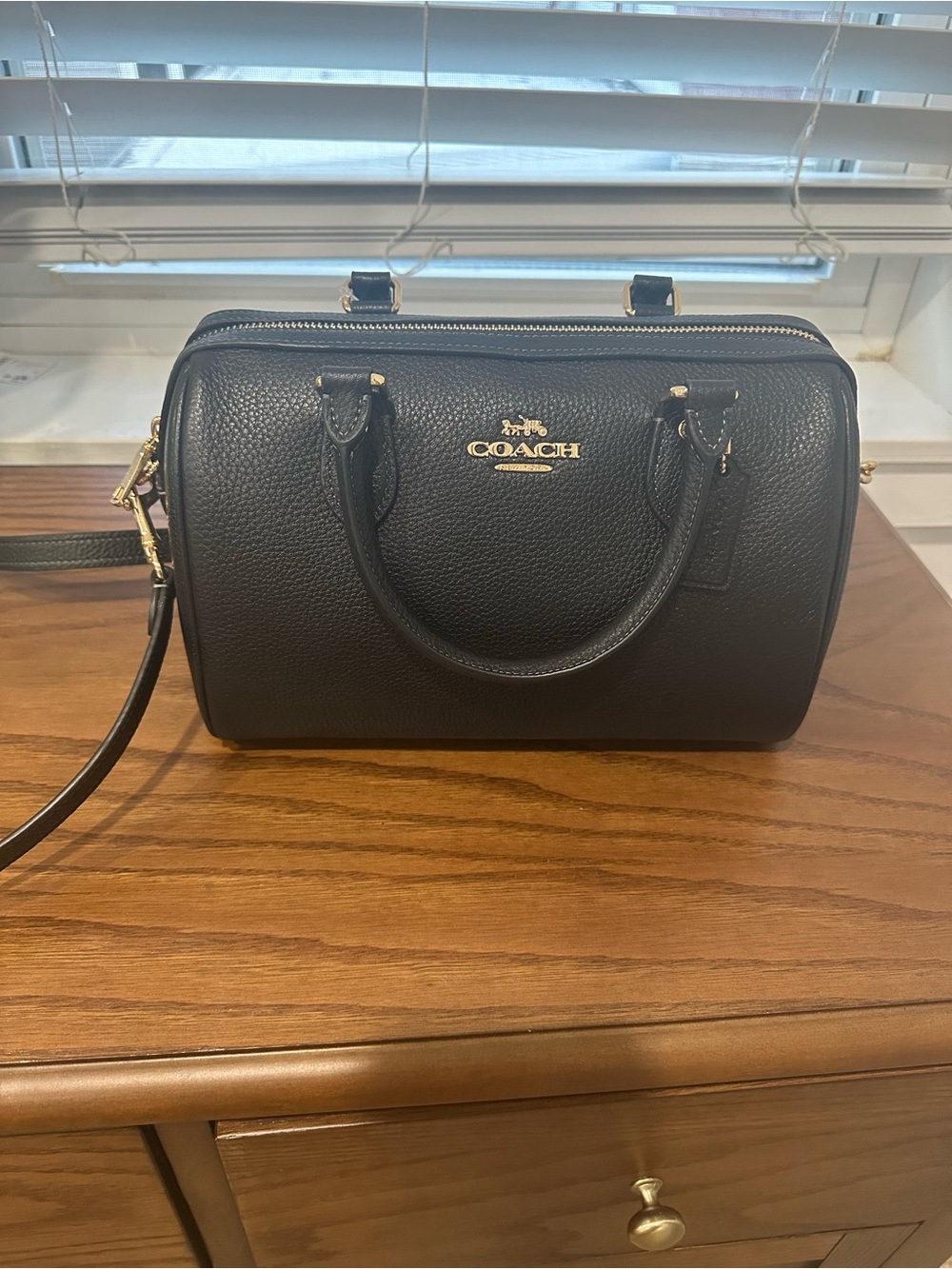 Coach Black Pebbled Medium Leather Rowan with Gold Hardware